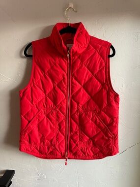 J.Crew Red Quilted Down Vest Preppy Timeless Classic Americana Layering
